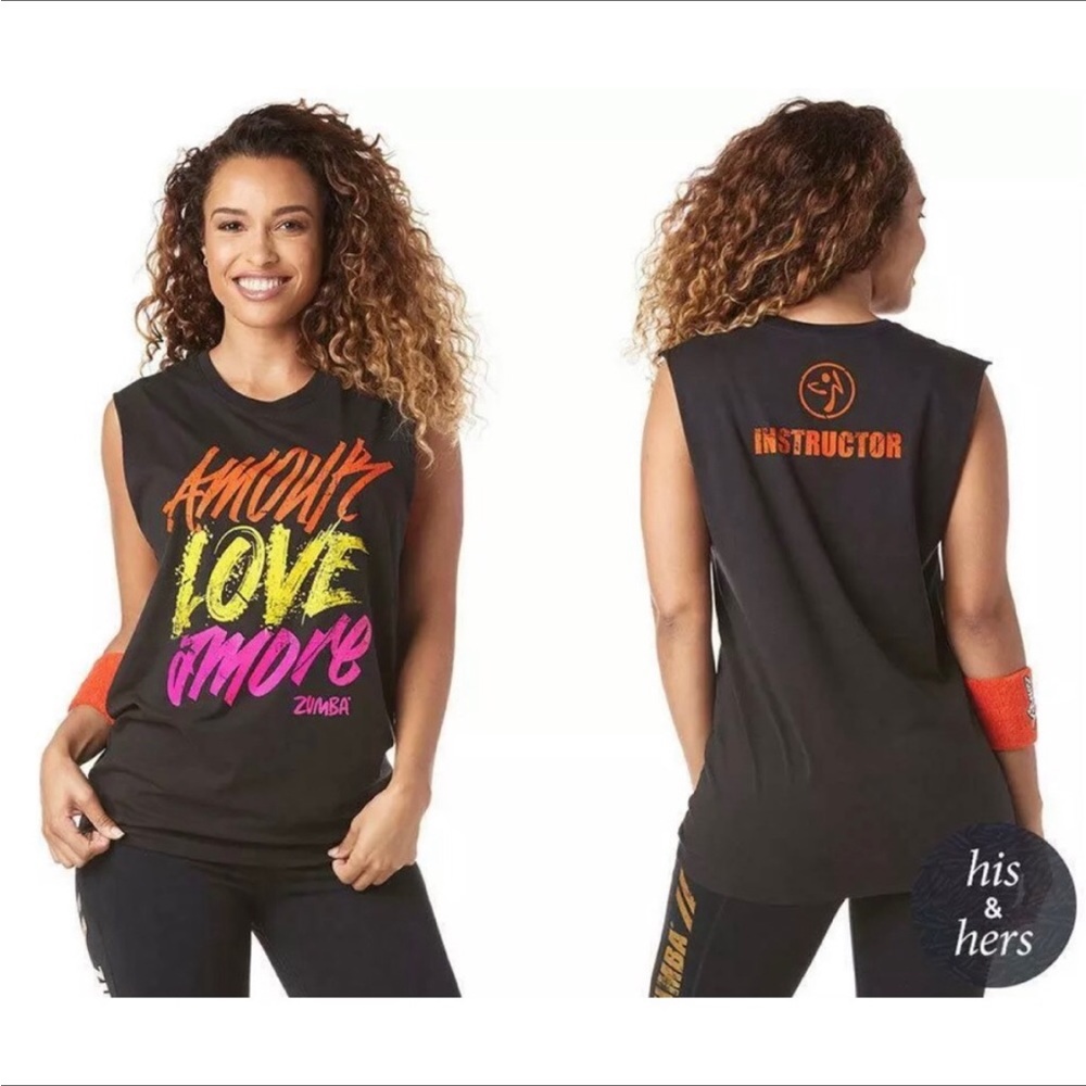 Zumba Fitness Dance SZ XS Amour Love Amore Instructor Workout Tank Top Black